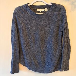 INHABIT Linen Blend Blue Cable-Knit Crewneck Sweater